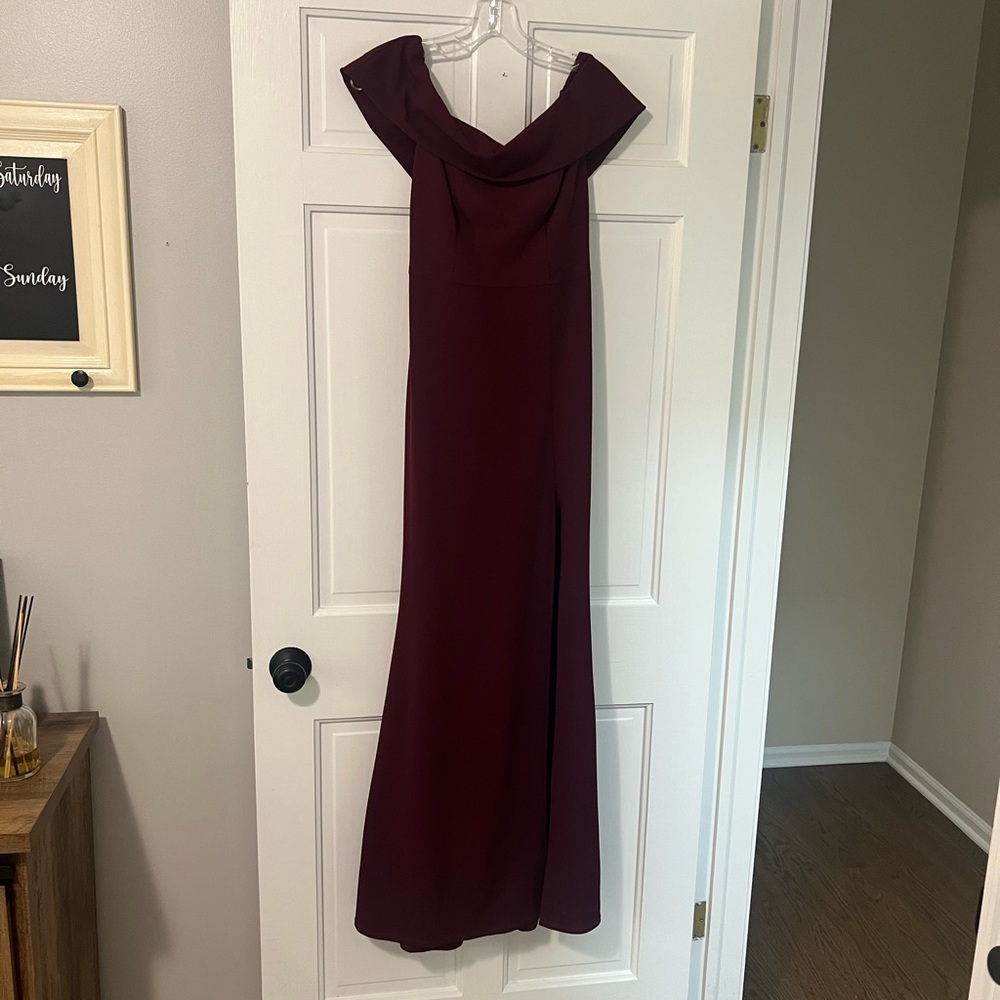 Coralie Off Shoulder Front Slit Dress Burgundy